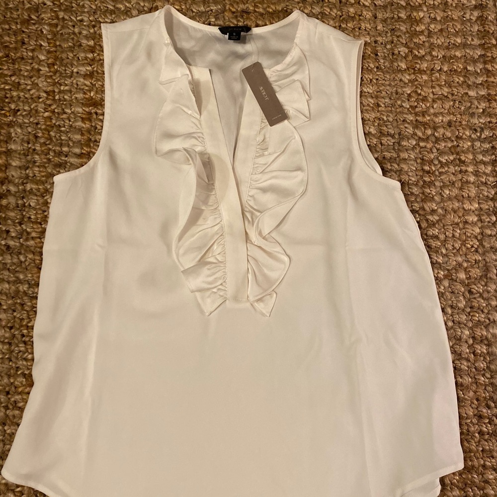 NWT J.Crew Cream Ruffle Tank Blouse S